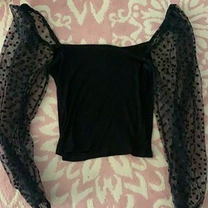 Forever 21 black sheer puff sleeve polka dot top